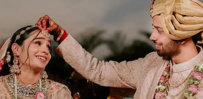 Happy Indian couple at wedding ceremony in Delhi NCR